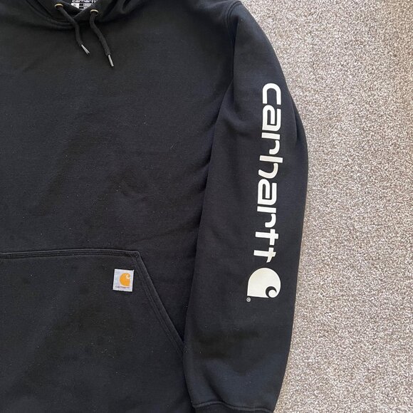 Carhartt K288 Loose Fit Black Hoodie with White Logo Down the Sleeve sz XL Tall - Picture 2 of 6